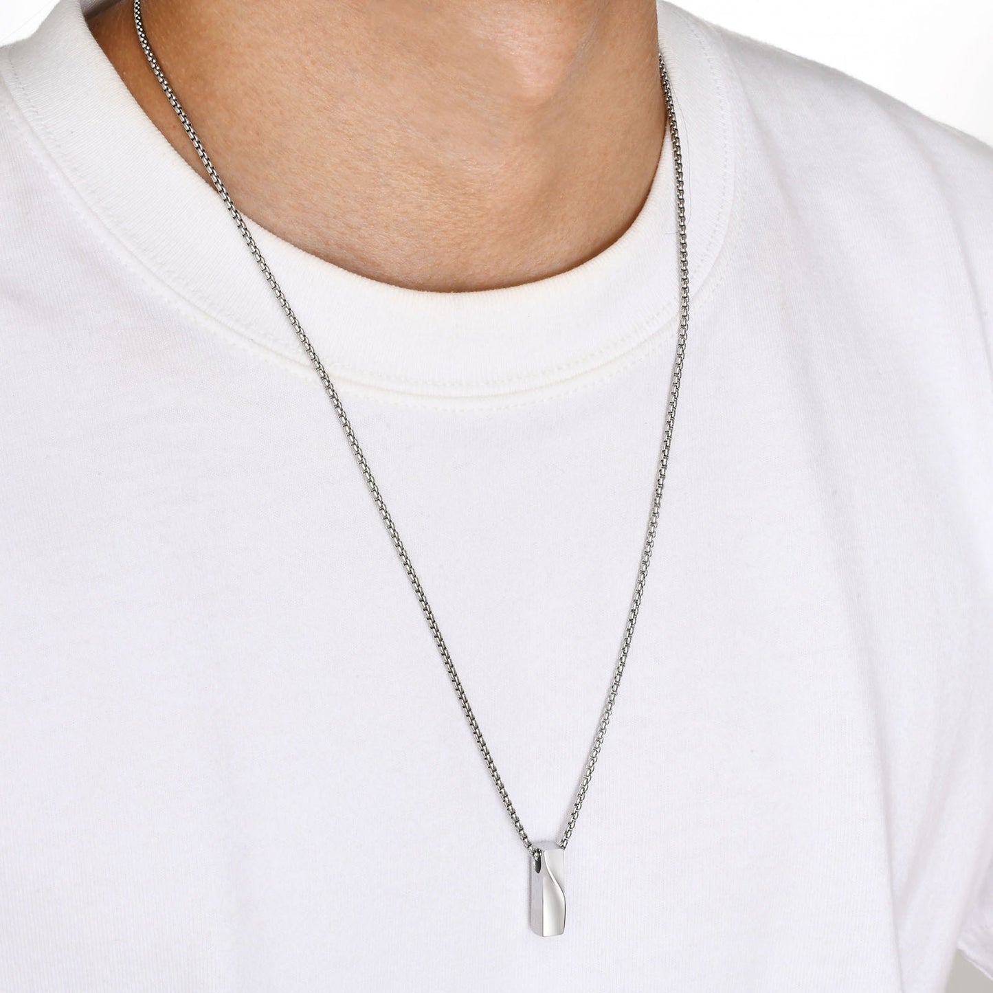 Mobius Bar Pendant Necklace for Men – Geometric Stainless Steel Amulet | Silver & Black PN-1830