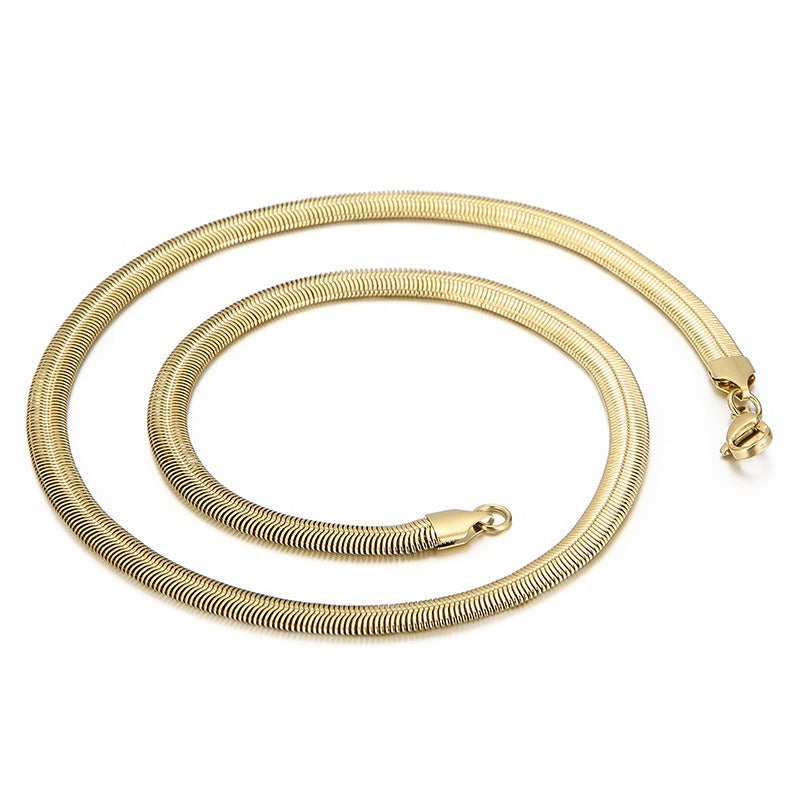 Men’s Flat Snake Chain Necklace – 6mm & 8mm 316L Stainless Steel Gothic Streetwear Jewelry KN203549-Z