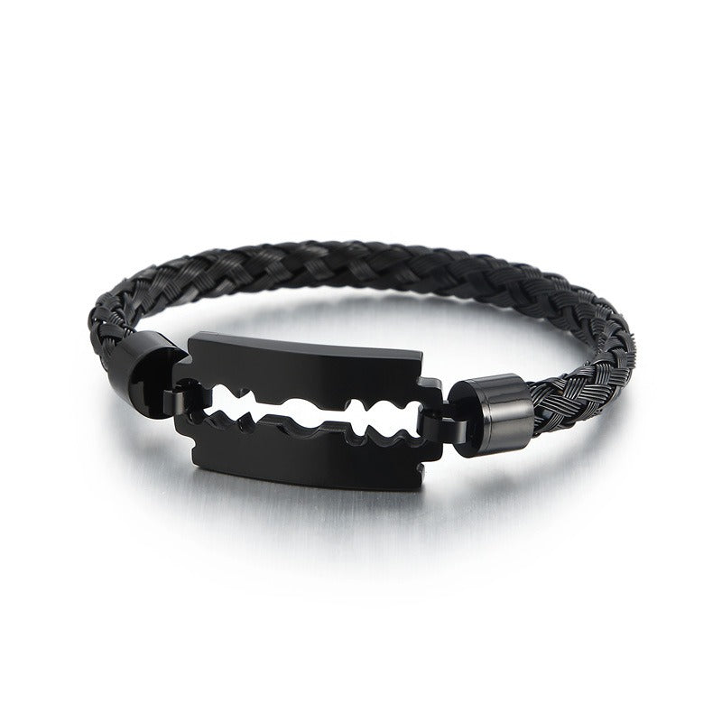 Kemstone Titanium Steel Cuff Bracelet for Men - Braided Blade Design with Premium Electroplated Finish KB130548