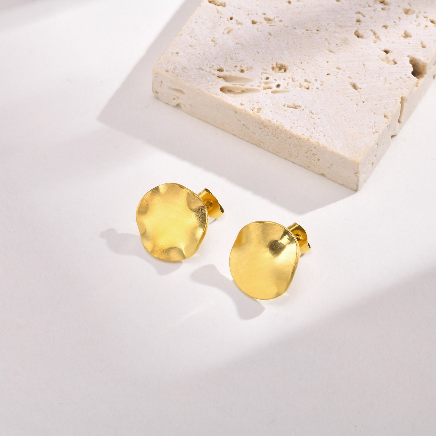 Brushed Stainless Steel Stud Earrings – Irregular Bold Design | Retro Power Form ES-399
