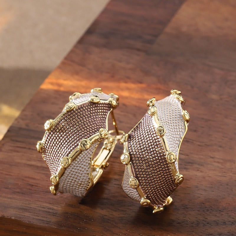 Kemstone Textured Hoop Earrings for Women Contrast Enamel Copper TD14008