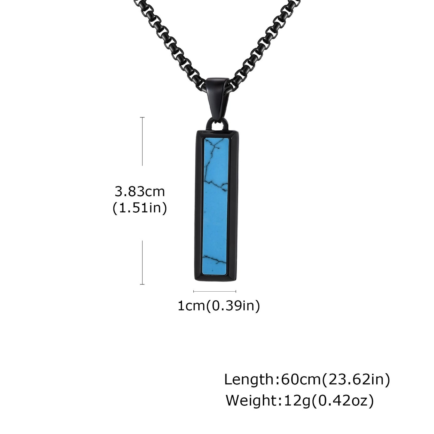 Kemstone Stainless Steel Geometric Bar Pendant Necklace for Men with Onyx or Turquoise PN-2221