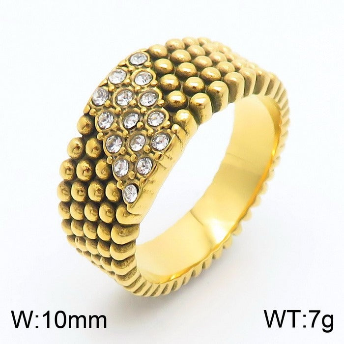 Kemstone Men’s Beaded Ring – Stainless Steel Hip-Hop Style Rhinestone Rows KR1088275-K