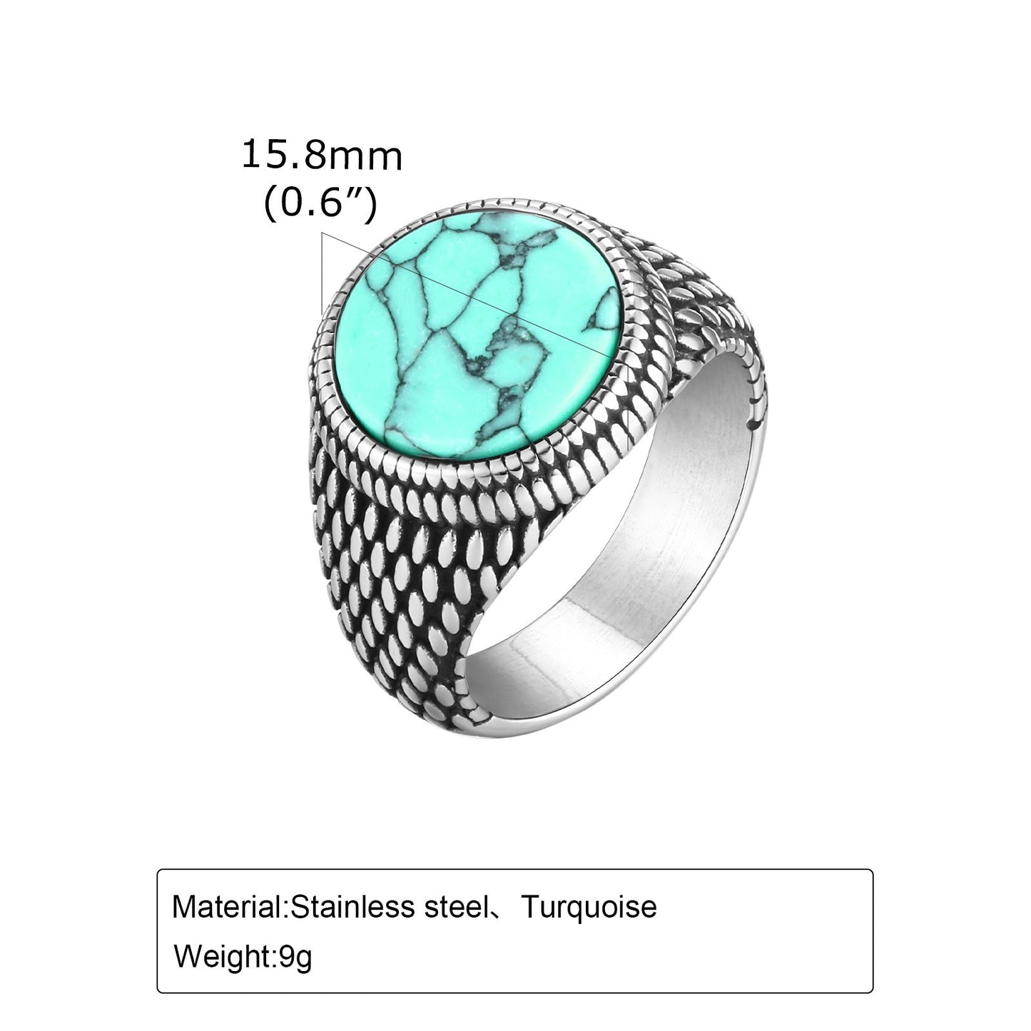 Men’s Stainless Steel Signet Ring – Natural Stone Seal Design (Black Onyx / Turquoise / Tiger Eye) RC-685