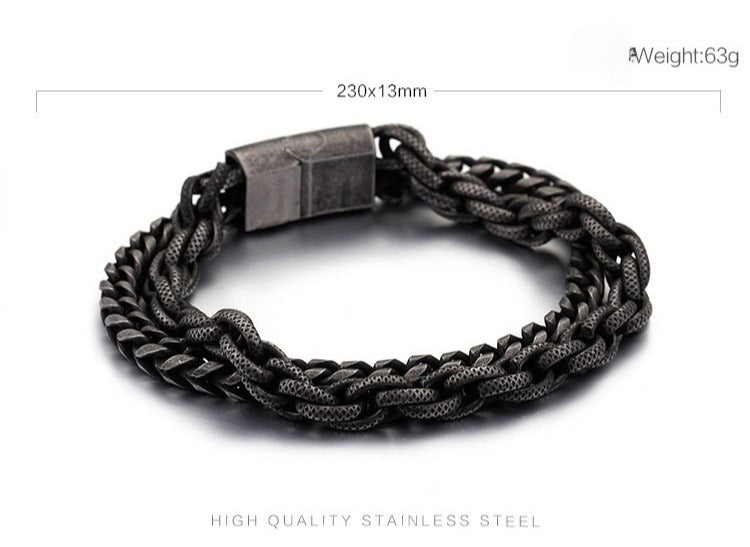 Kemstone Double Layer Chain Bracelet – 13mm Stainless Steel Punk Biker Jewelry for Men | KB91534-BD