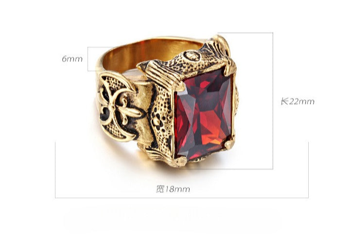 Anillo Kemstone de acero y titanio, estilo gótico punk vintage con cristales para hombre KR39427