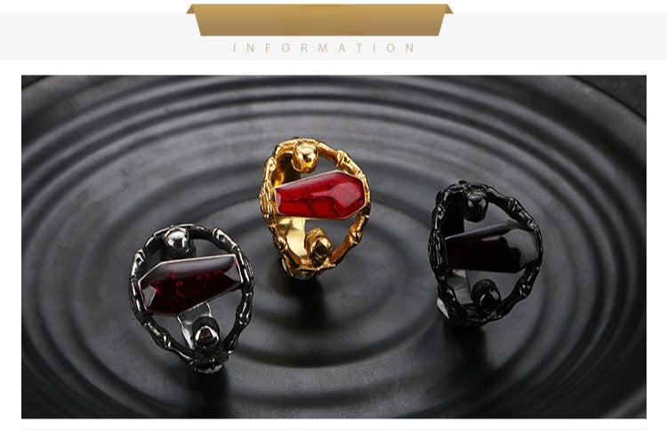 Anello a bara da vampiro gotico Kemstone - Gioiello punk in acciaio inossidabile con inserto in resina per uomo KR52409-K