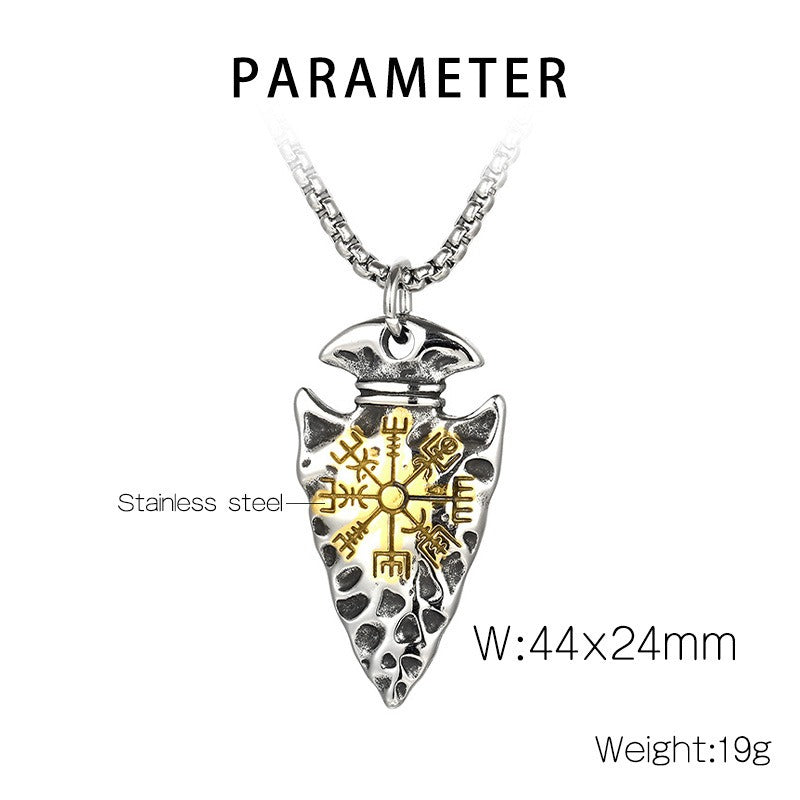 Kemstone Viking Spear Rune Necklace – Titanium Steel Norse Amulet for Men, Gothic Punk Streetwear Pendant KP100398