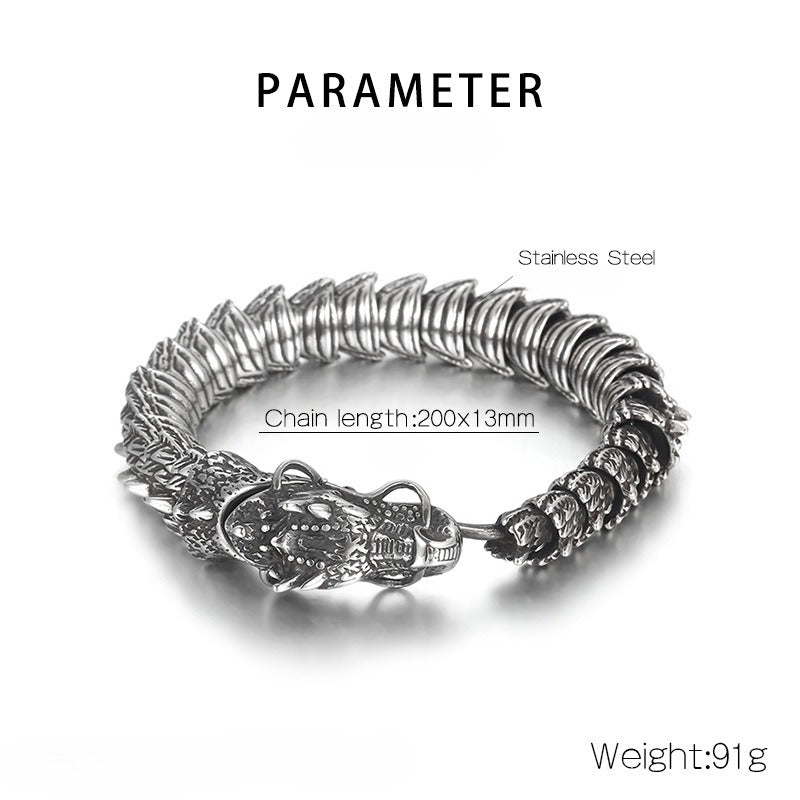 Kemstone Men’s Dragon Head Bracelet – Blackened Stainless Steel with Green Eyes KB170307