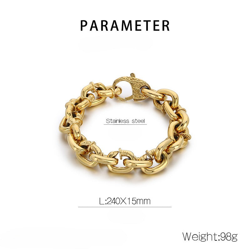 Kemstone Men’s Rivet Chain Bracelet or Necklace – Stainless Steel Punk Nail-Link Jewelry KB126373