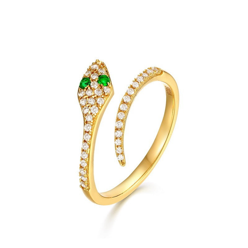 Anillo de serpiente ajustable de diseño original artesanal de Kemstone para mujer - Plata S925 con baño de oro de 9 quilates