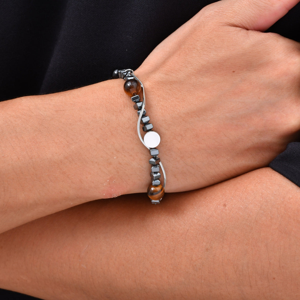 Kemstone Tiger Eye & Black Onyx Bracelet for Men Double Layer BR-3283S
