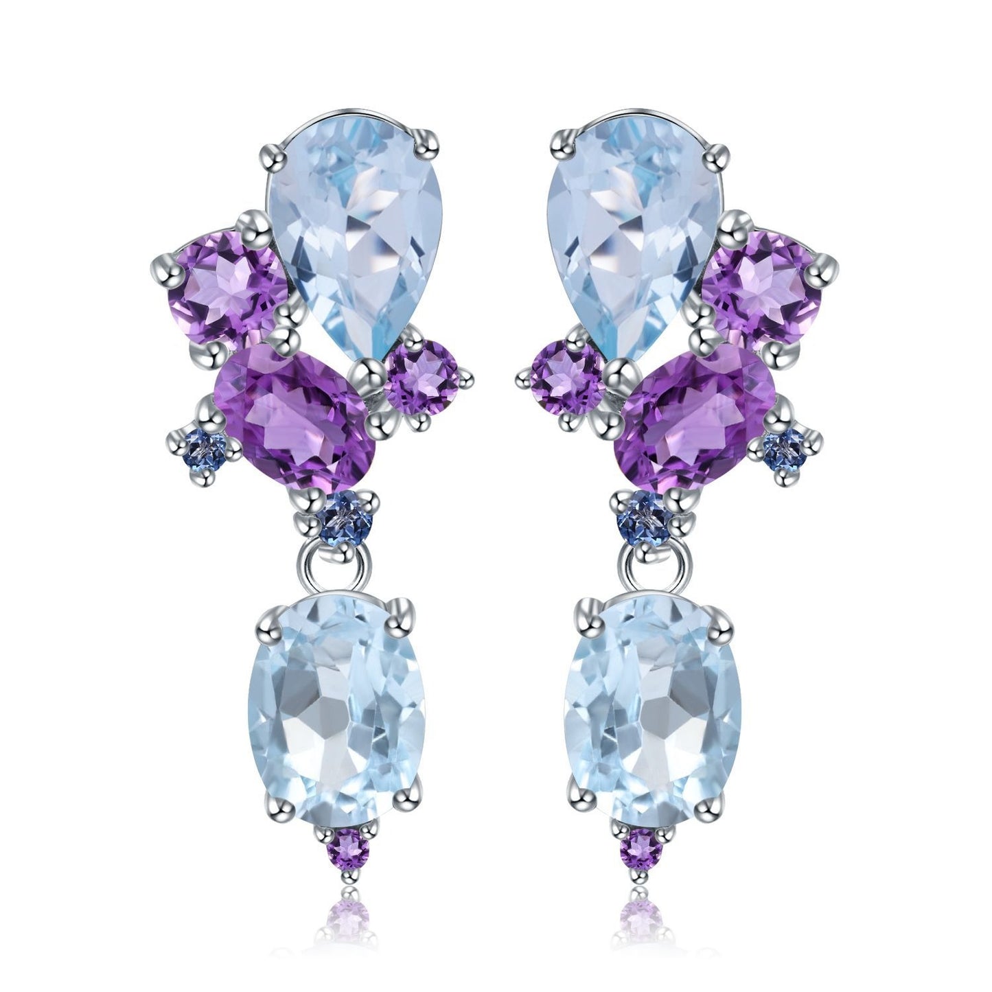 Pendientes de plata de ley S925 con piedras preciosas y topacio amatista, hechos a mano, con diseño original de Kemstone, para veladas elegantes.
