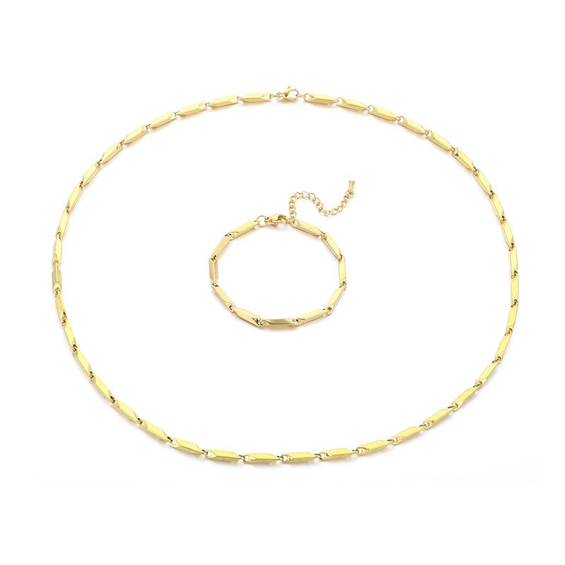 Kemstone Men’s Bamboo Link Chain Bracelet & Necklace – Stainless Steel Hip-Hop Jewelry KS223833-Z