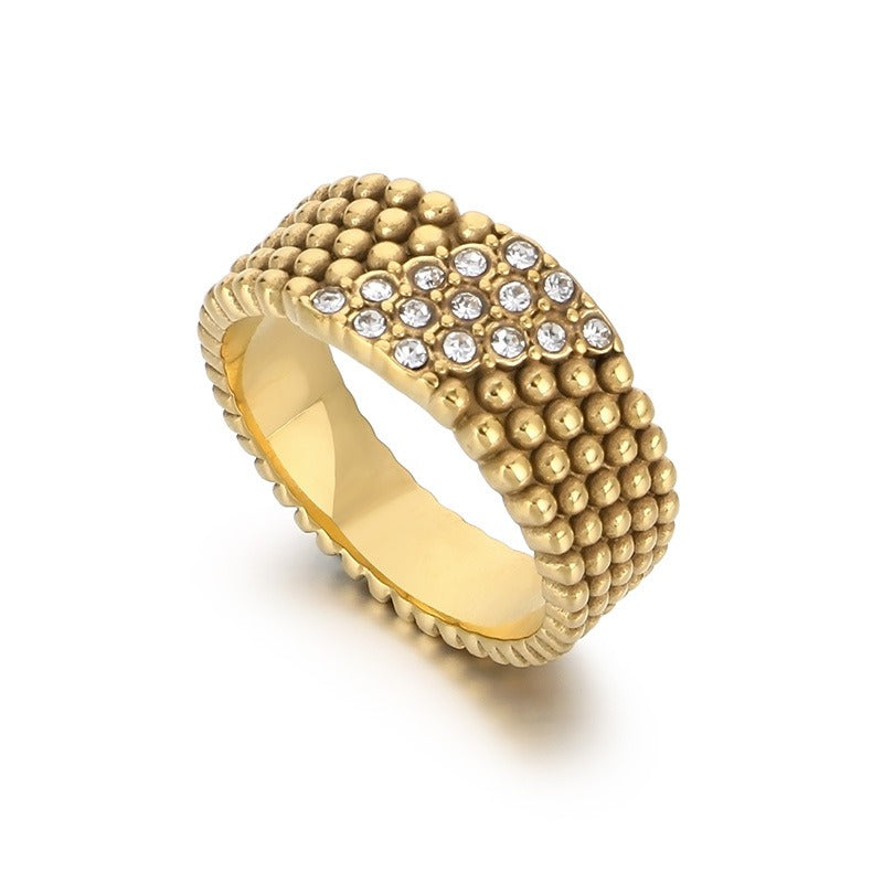 Kemstone Men’s Beaded Ring – Stainless Steel Hip-Hop Style Rhinestone Rows KR1088275-K