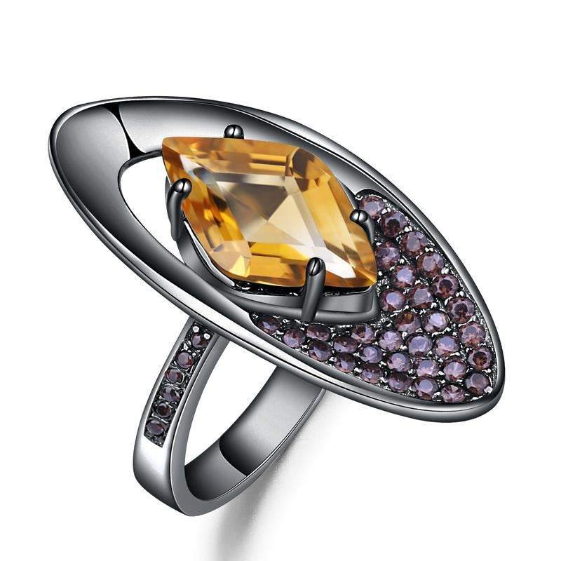 Anillo vintage de plata de ley 925 con citrino natural, diseño original, hecho a mano por Kemstone, anillos abiertos para mujer.