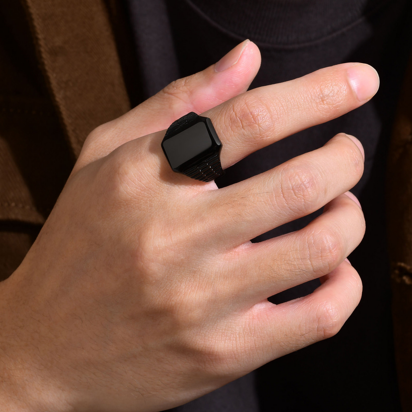 Kemstone Stainless Steel Square Signet Ring for Men – Matte Flat Top RC-595