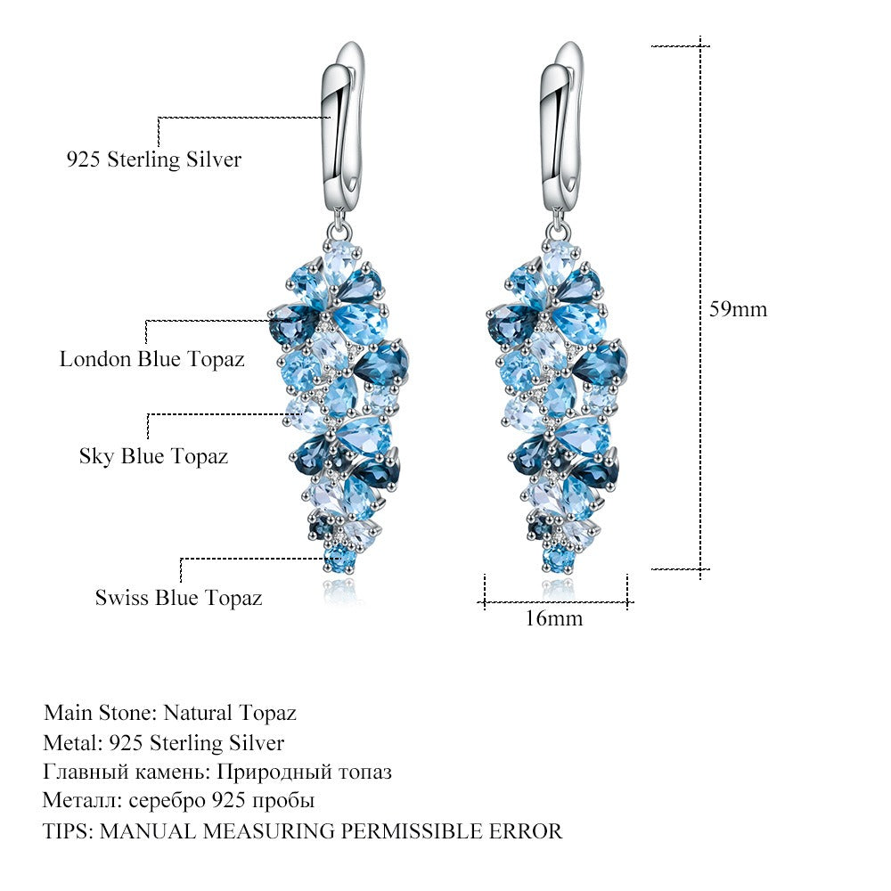 Pendientes colgantes de racimo de topacio azul cielo y Londres, diseño original, hechos a mano por Kemstone, en plata de ley, joyería para bodas y fiestas.