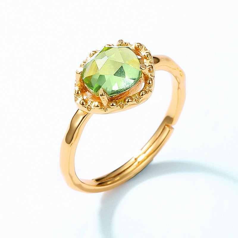 Anillo de peridoto natural de diseño original hecho a mano por Kemstone | Anillo geométrico abierto de plata de ley S925 bañado en oro | Joyería bohemia con estilo | Anillos con piedras preciosas