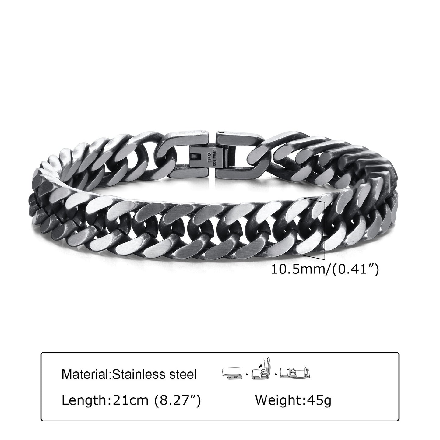 Kemstone Bold Cuban Link Stainless Steel Bracelet – Heavyweight Viking Style Chain for Men BR-475