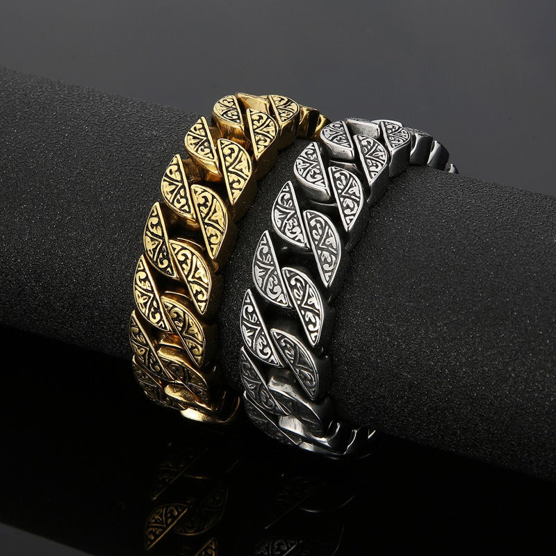 Kemstone Engraved Tribal Titanium Steel Cuff Bracelet – Bold Handcrafted Style KB122860