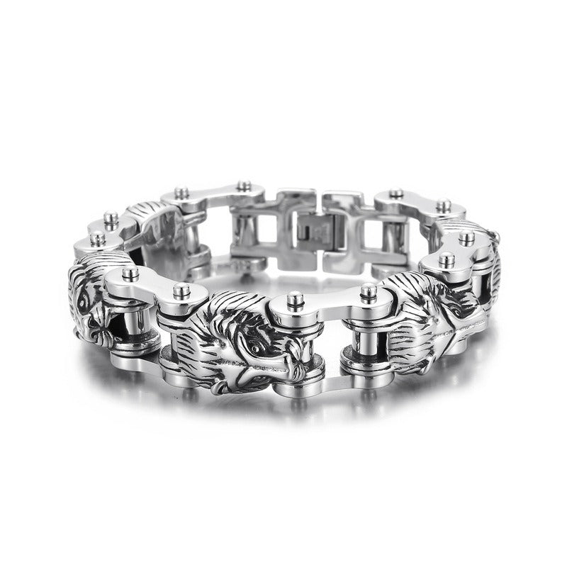 Kemstone Bold Lion Head Titanium Steel Motorcycle Chain Bracelet for Men KB153352