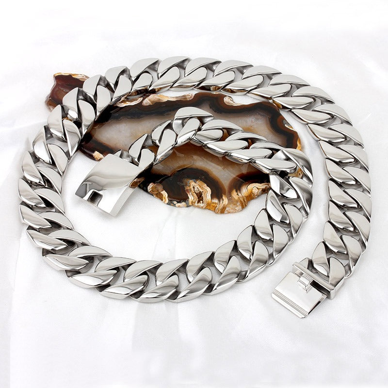 Kemstone Men’s Heavy 24mm Cuban Link Chain Necklace – Stainless Steel Streetwear Jewelry Bold Punk Style KN10319-D
