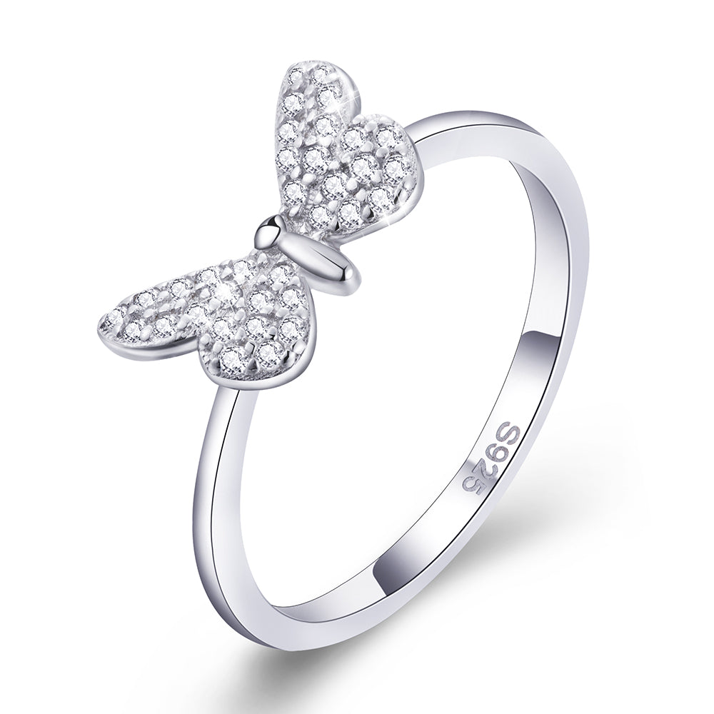 Anillo Kemstone de plata de ley con diseño original, delicado anillo de mariposa con circonita cúbica, joyería de moda para mujer, tallas 4-9