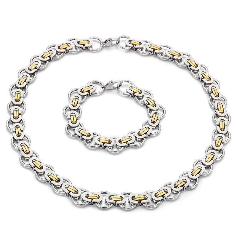 Kemstone Men’s Byzantine Chain – 15mm Stainless Steel Necklace & Bracelet | Hip Hop Gothic KB157714-Zm