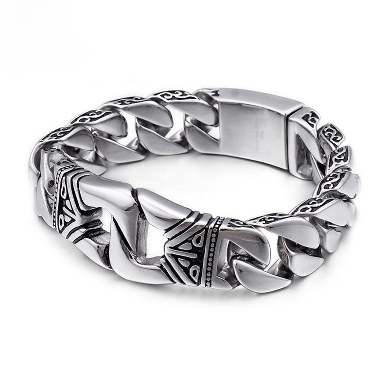 Kemstone Cast Ironwear Portrait Bracelet – Distressed Titanium Steel Gothic Men’s Chain KB104117