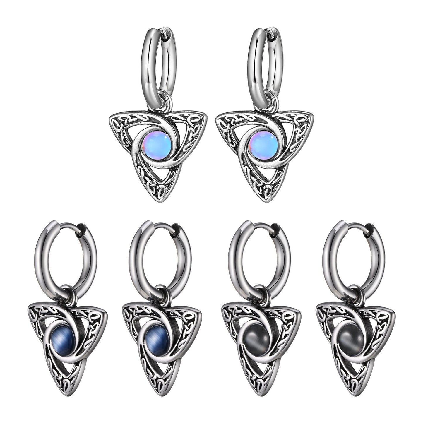 Kemstone Celtic Knot Hoop Earring for Men – Black Cat’s Eye Stone Stainless Steel Gothic Jewelry ED-796