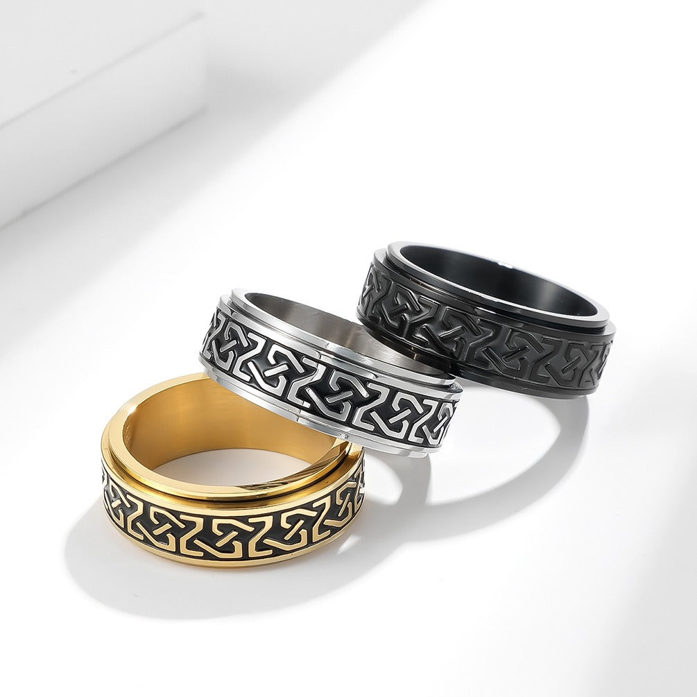 Kemstone Stainless Steel Celtic Knot Spinner Ring – Wedding & Couple Band K-R615