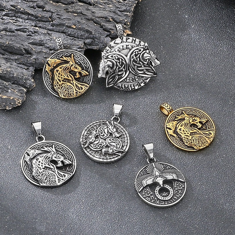 Kemstone Men’s Titanium Steel Viking Dragon Pendant Necklace – Celtic Eagle Design KP117361-MZOZ