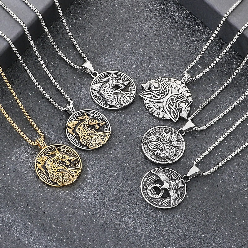 Kemstone Men’s Titanium Steel Viking Dragon Pendant Necklace – Celtic Eagle Design KP117361-MZOZ