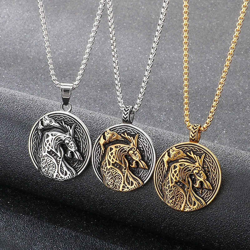 Kemstone Men’s Titanium Steel Viking Dragon Pendant Necklace – Celtic Eagle Design KP117361-MZOZ