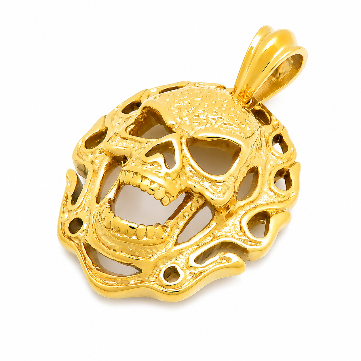 Kemstone Stainless Steel Flame Skull Pendant Necklace for Men Medallion KP118157-KJX