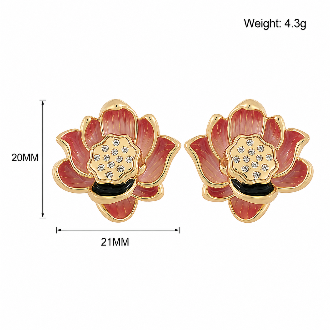 Kemstone Lotus Flower Stud Earrings for Women Enamel Floral Copper TD10865