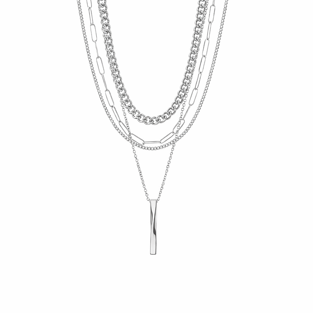 Kemstone Layered Titanium Steel Bar Pendant Necklace for Men Women KN292298-Z