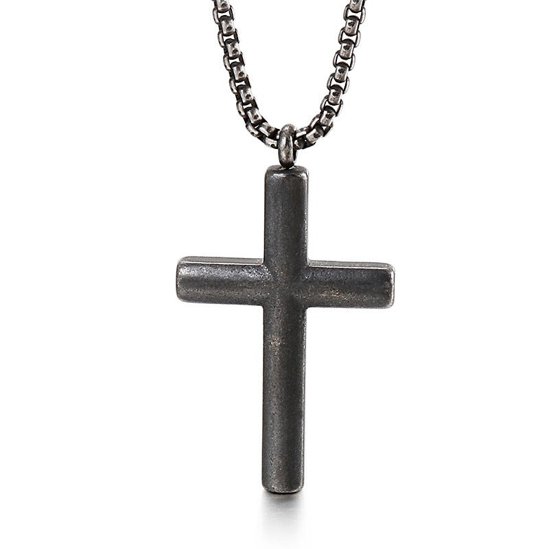 Kemstone Classic Titanium Steel Cross Necklace – Polished Pendant for Couples KP55901-BD