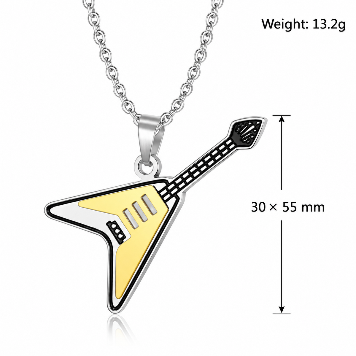 Kemston V-Shaped Guitar Pendant Necklace for Men Titanium Steel TN0291