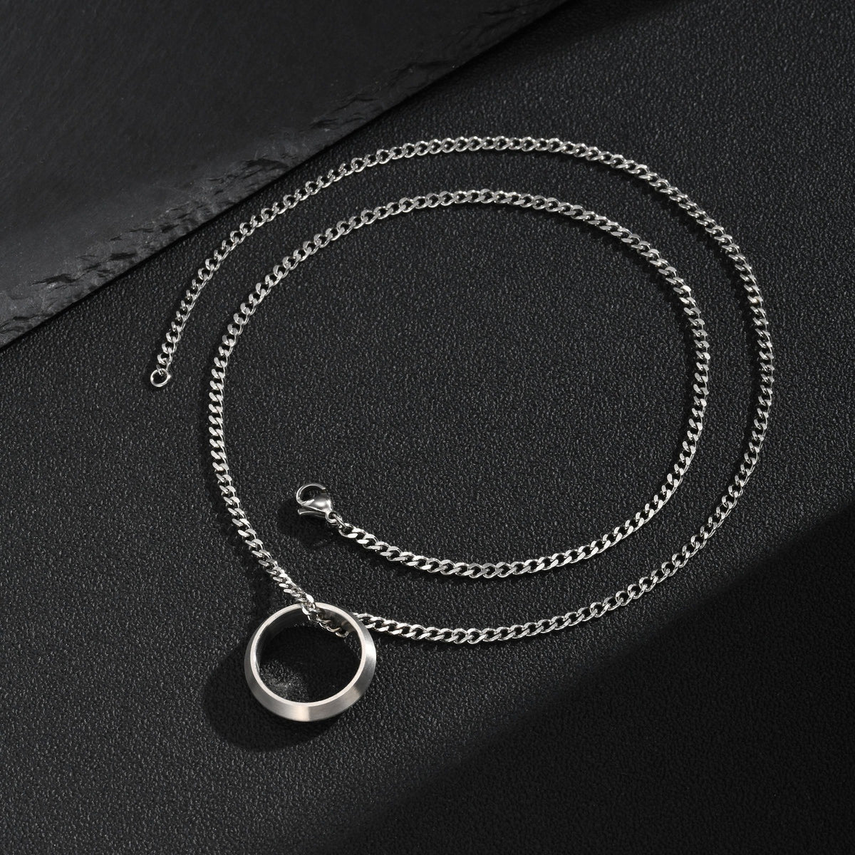 Kemstone Stainless Steel Brushed Ring Pendant Necklace for Men PN-1764