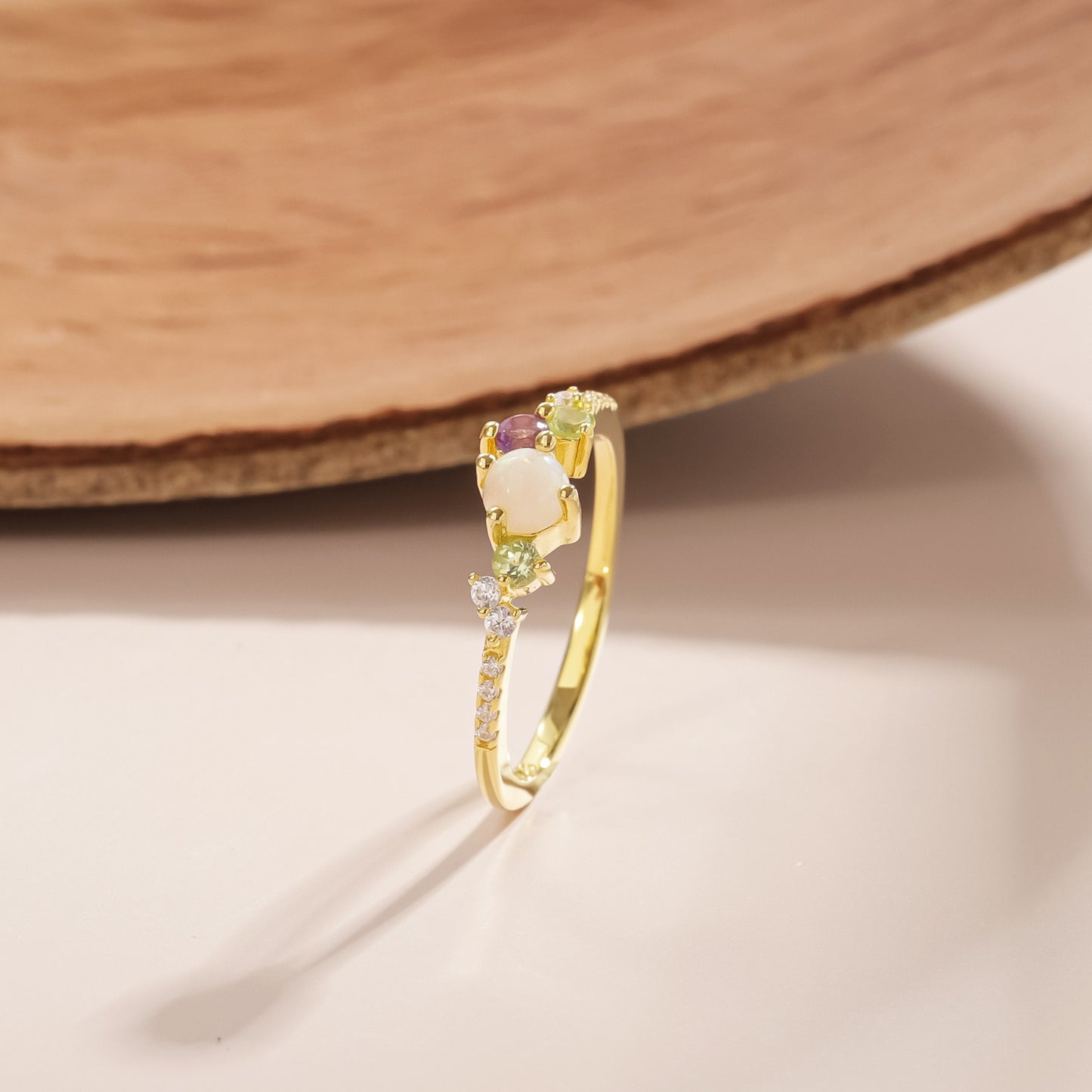 Kemstone Spring Bloom Ring – Natural Opal, Amethyst & Peridot, 18K Gold Vermeil on Sterling Silver T7-OL1124ROP
