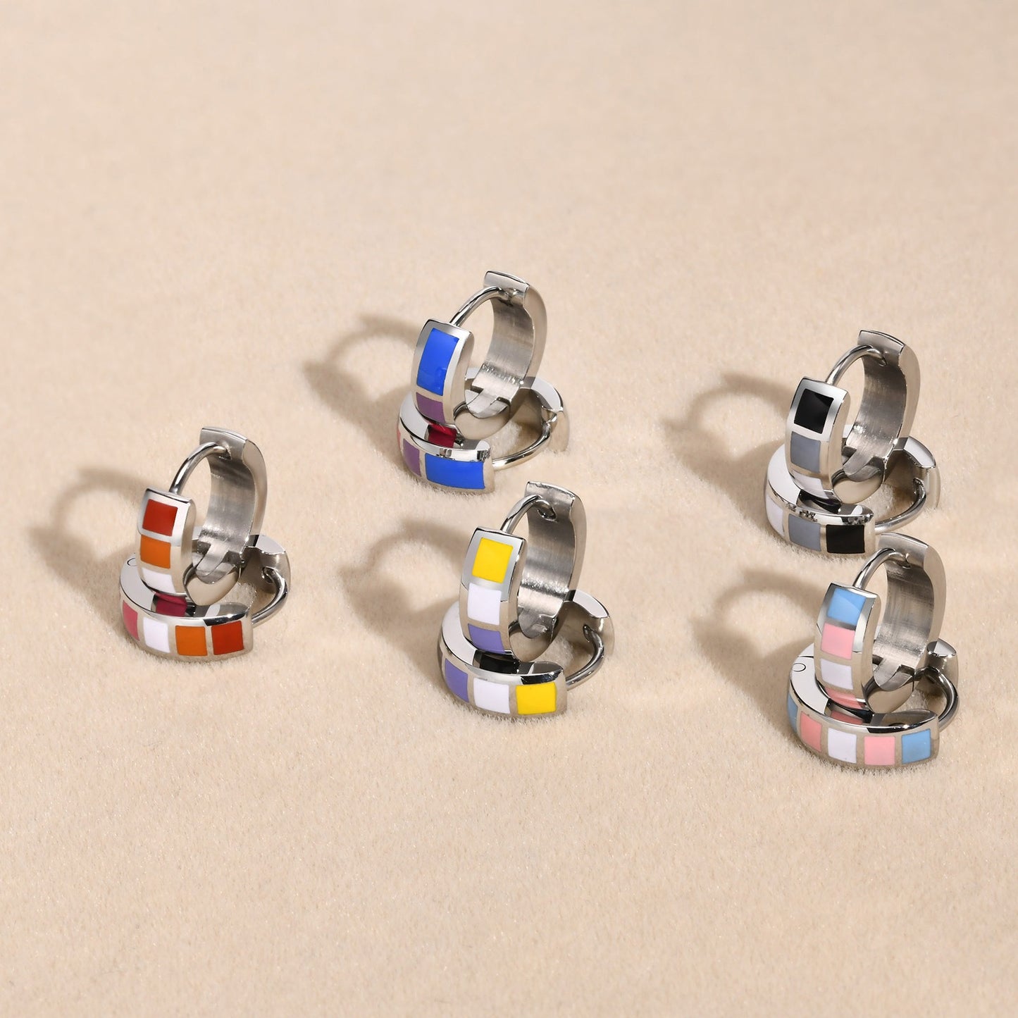 Kemstone Stainless Steel Color Block Hoop Earrings – 13mm Small Huggie Punk Street Style PE-014