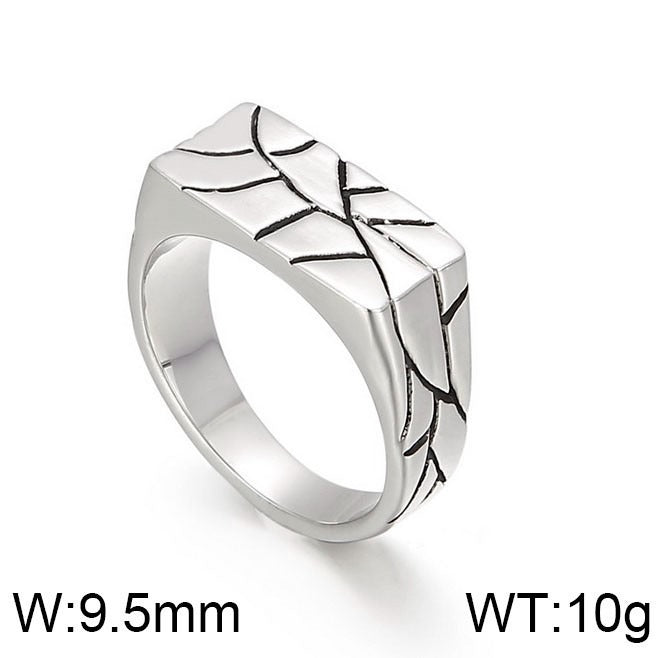 Kemstone Cracked Texture Geometric Stainless Steel Ring β Statement Gothic Jewelry | KR45394-K
