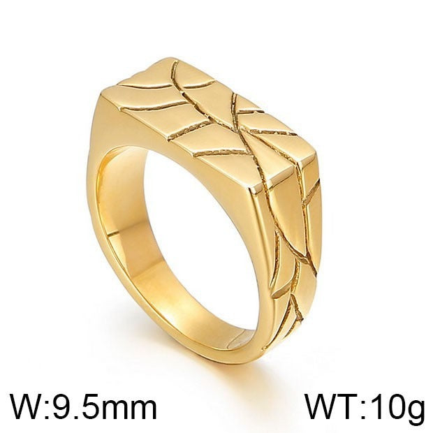 Kemstone Cracked Texture Geometric Stainless Steel Ring β Statement Gothic Jewelry | KR45394-K