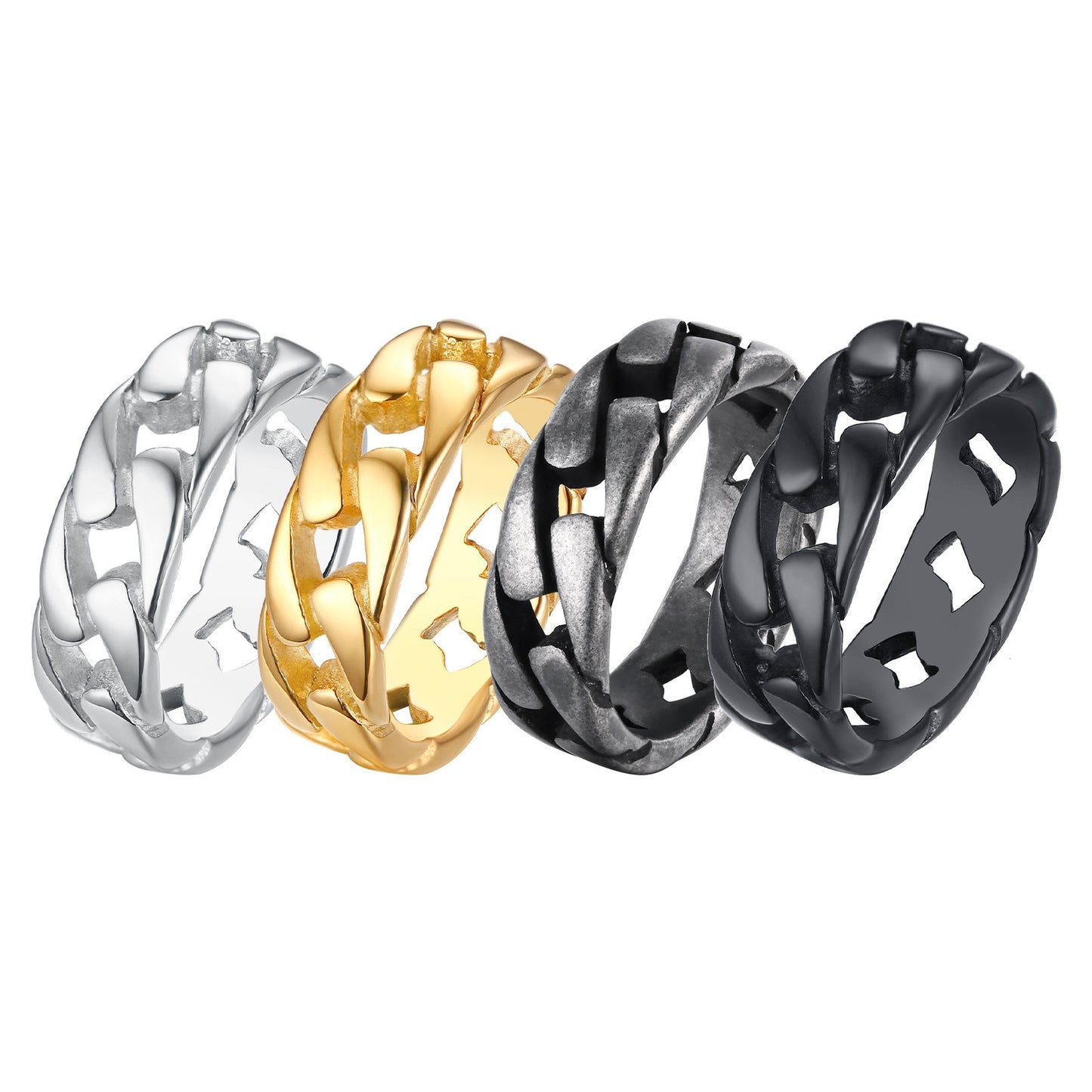 Kemstone Cuban Chain Link Ring – Bold Stainless Steel Biker Band for Men R495