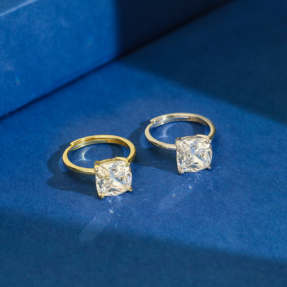 Cushion Cut Adjustable Ring – 925 Sterling Silver 5A Zircon Engagement Ring, 14K Gold & White Gold Plated Elegant Jewelry by Kemstone A4-LZR44