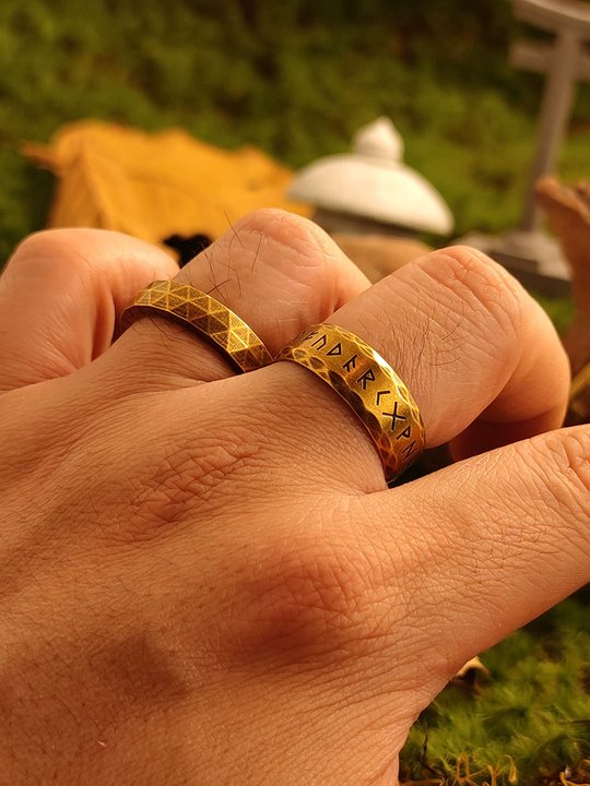 Kemstone Viking Rune Narrow Band Ring – “Oath of the Sea” Titanium Steel Men’s Jewelry NWR-609230