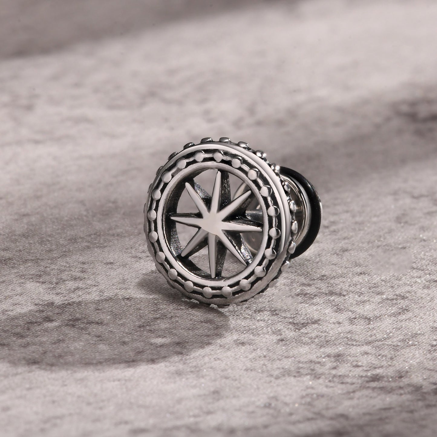 Kemstone Handcrafted Steel Octagram Stud Earrings – Distressed Silver Edgy Men’s Jewelry ES-432