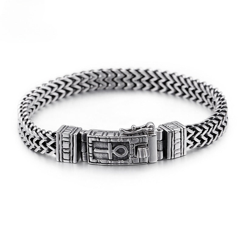 Kemstone Double-Row Titanium Steel Chain Bracelet – Rugged Punk Style for Men KB97942